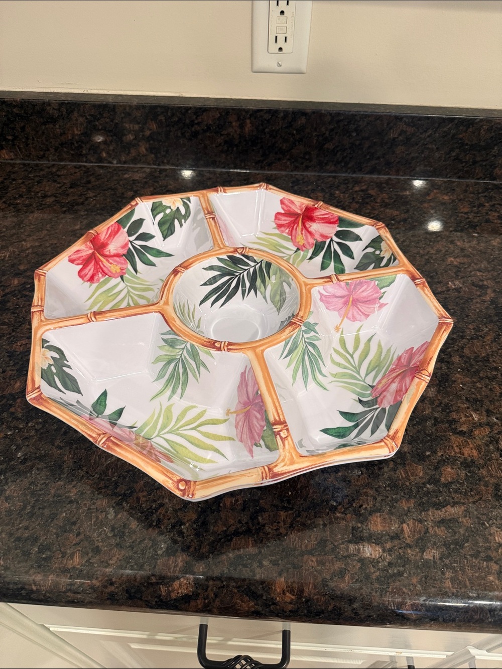 Tropical Floral Sectioned Serving Tray - White and Pink
